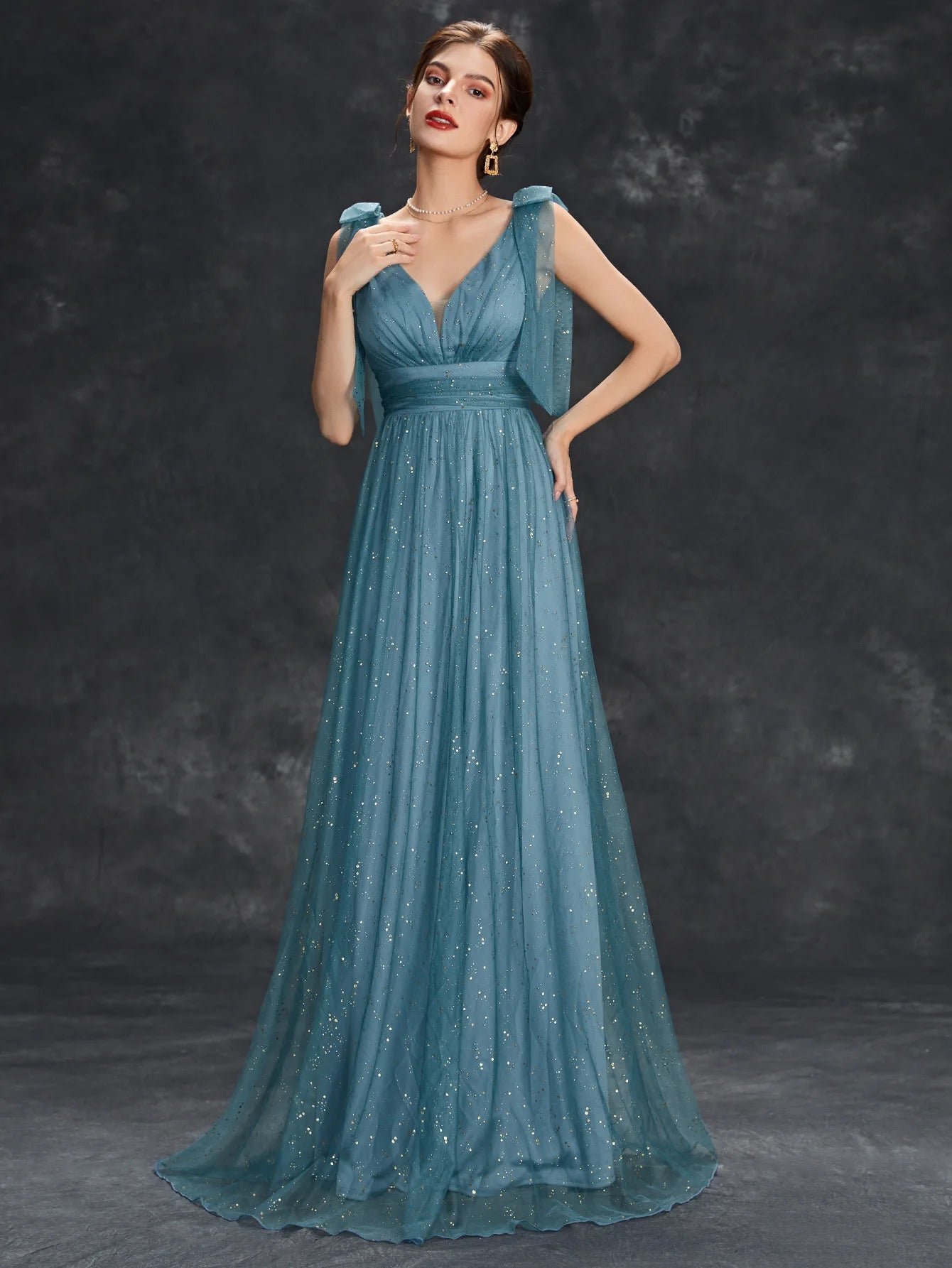 Avondjurk voor dames - V-hals, mouwloos - Met glitters versierd - Elegante jurk tot op de grond 8