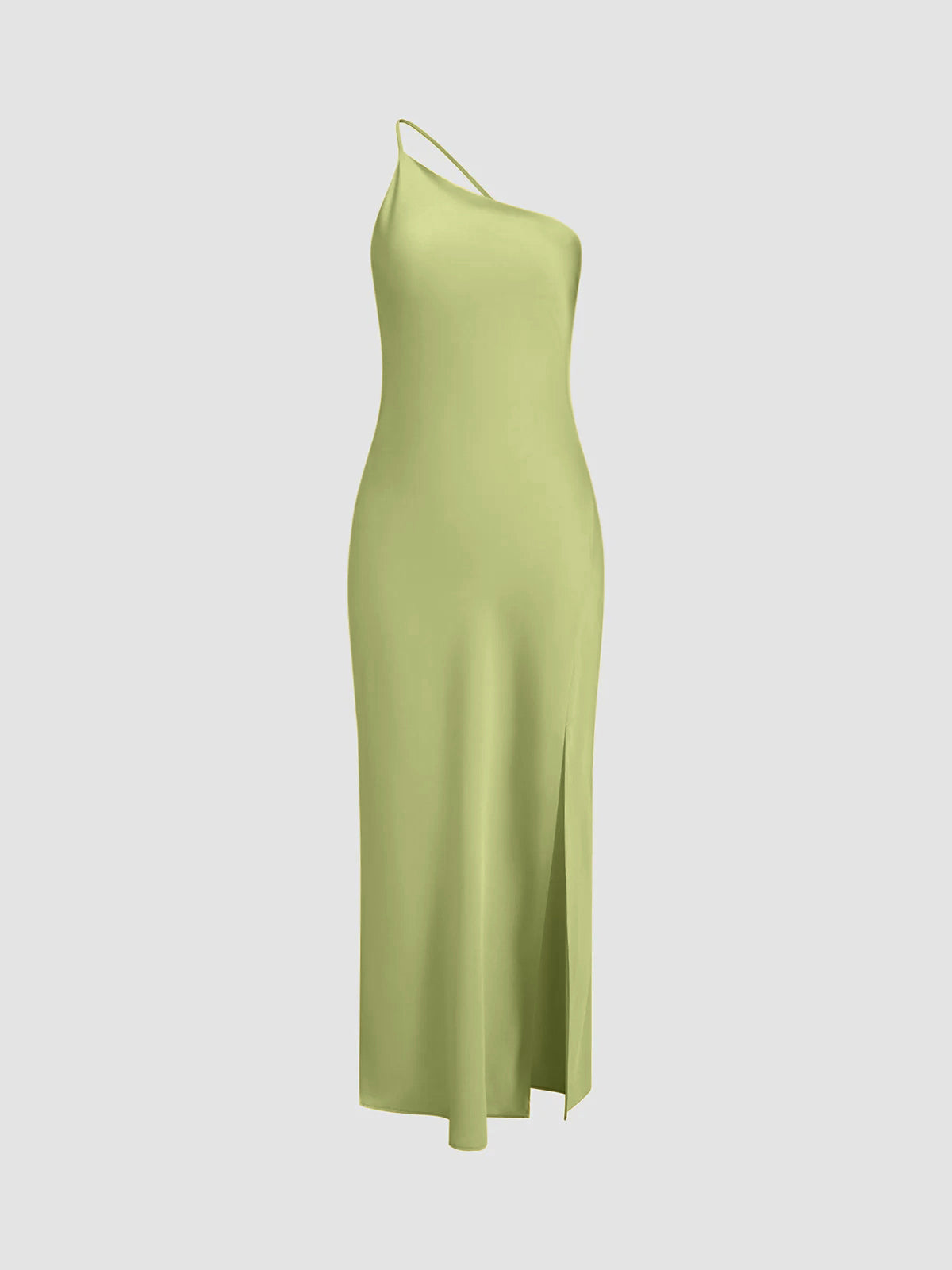 Dames Slip Dress – Zijdezachte Satijnlook – One-Shoulder – Midi Lengte – Met Split
