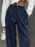 Dames Wijde Pantalon Hoge Taille Getailleerde Pasvorm Streepjes Classic Style Tijdloze Mode voor Elke Gelegenheid