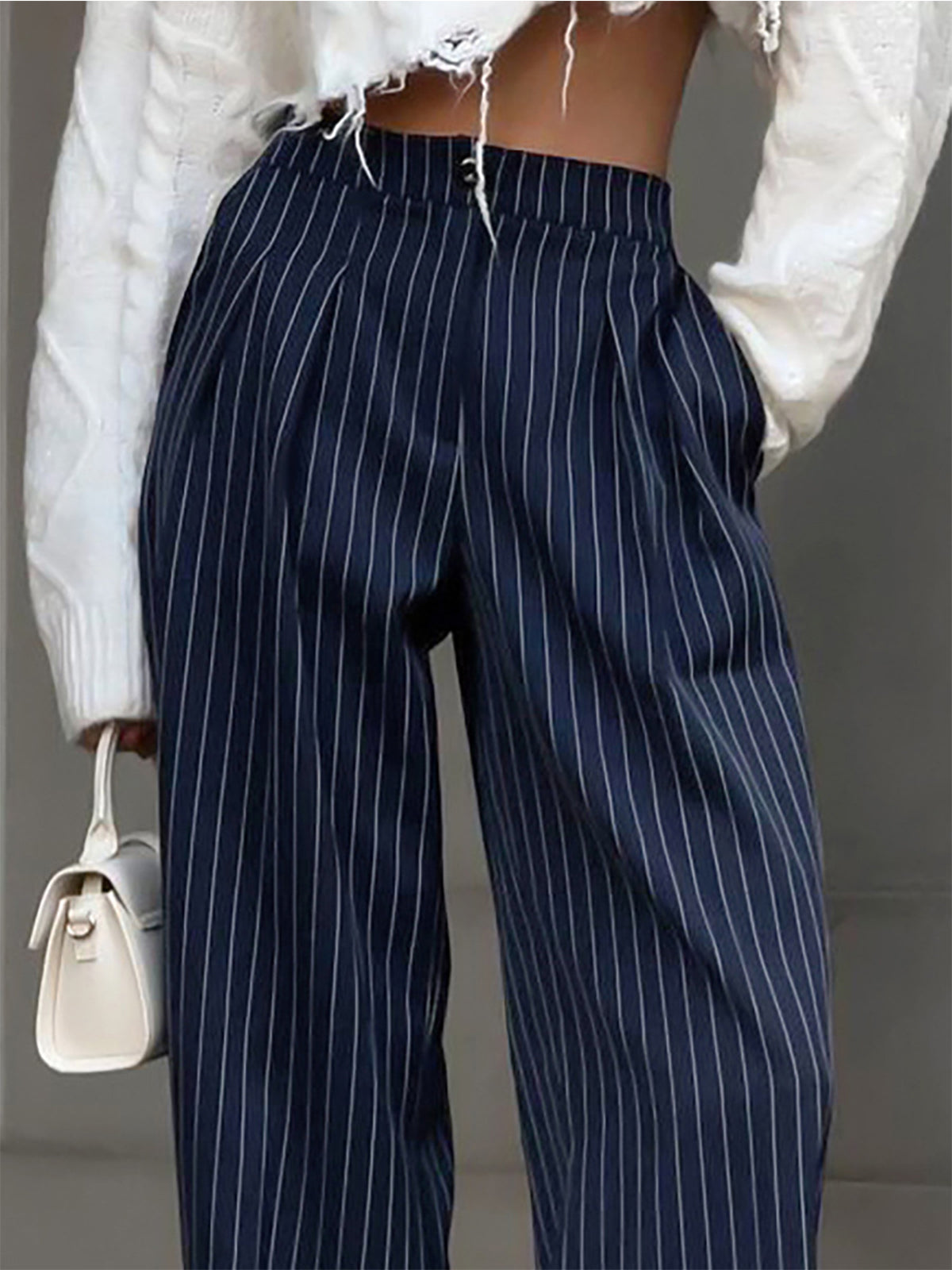 Dames Wijde Pantalon Hoge Taille Getailleerde Pasvorm Streepjes Classic Style Tijdloze Mode voor Elke Gelegenheid