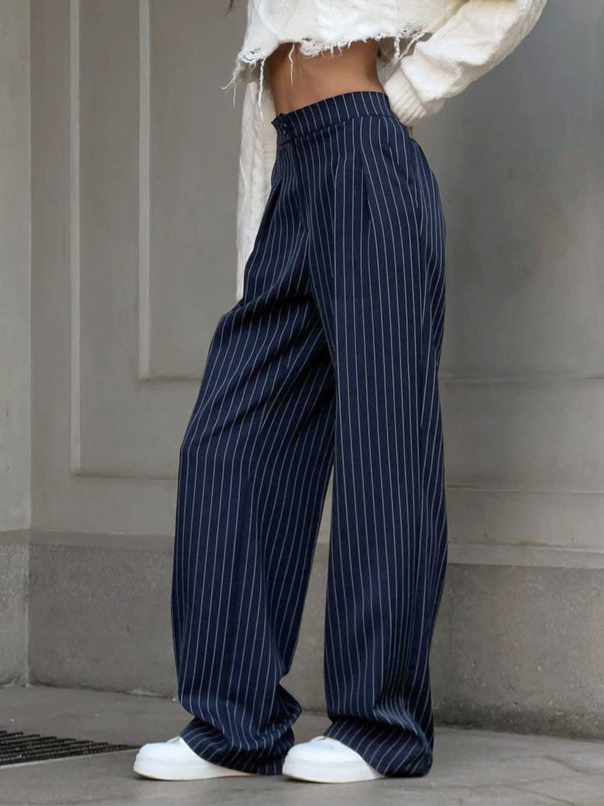 Dames Wijde Pantalon Hoge Taille Getailleerde Pasvorm Streepjes Classic Style Tijdloze Mode voor Elke Gelegenheid