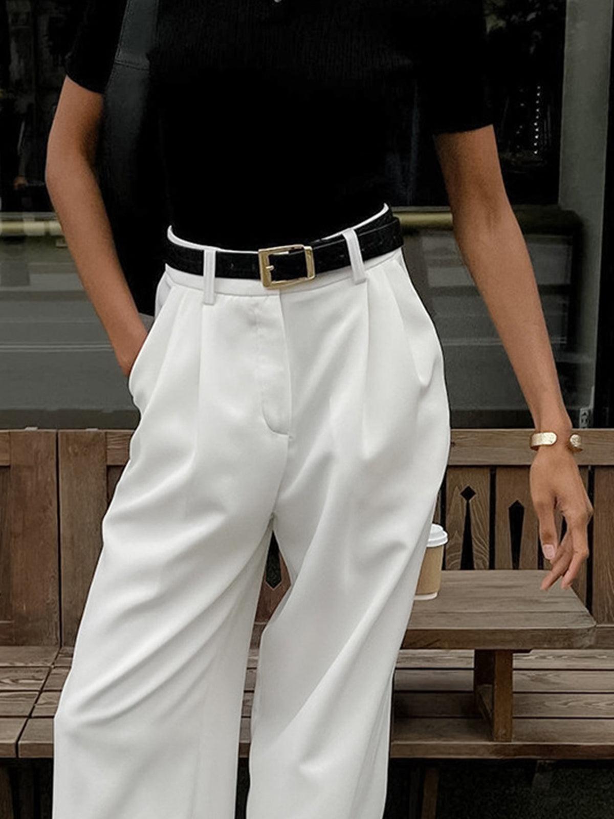 Dames Wijde Pantalon Hoge Taille Geplooide Voorkant Tailored Fit Elegante Stijl voor Casual en Formele Gelegenheden