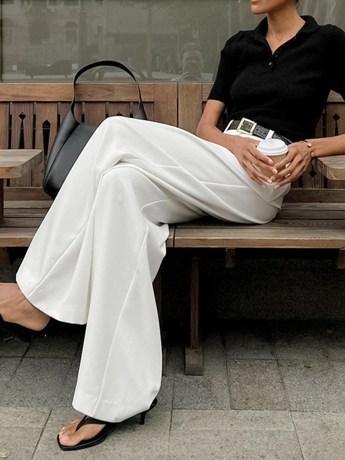 Dames Wijde Pantalon Hoge Taille Geplooide Voorkant Tailored Fit Elegante Stijl voor Casual en Formele Gelegenheden