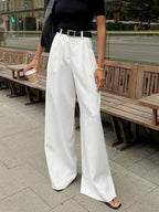 Dames Wijde Pantalon Hoge Taille Geplooide Voorkant Tailored Fit Elegante Stijl voor Casual en Formele Gelegenheden