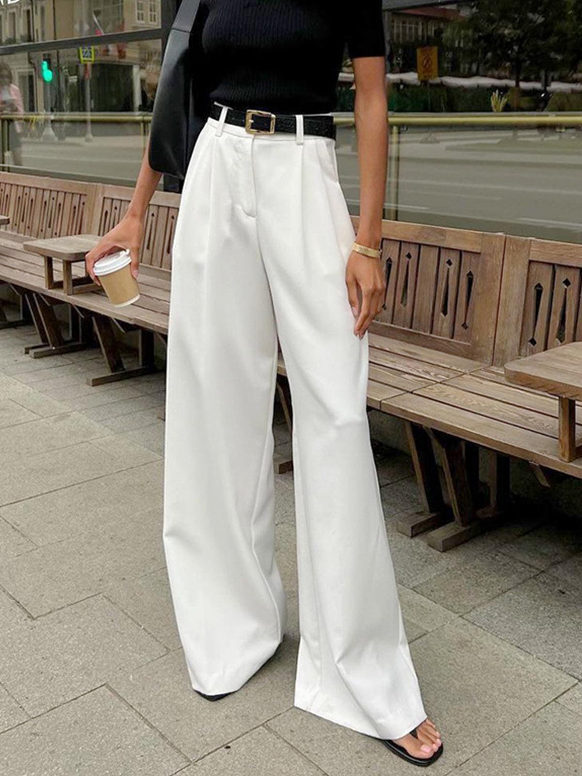 Dames Wijde Pantalon Hoge Taille Geplooide Voorkant Tailored Fit Elegante Stijl voor Casual en Formele Gelegenheden