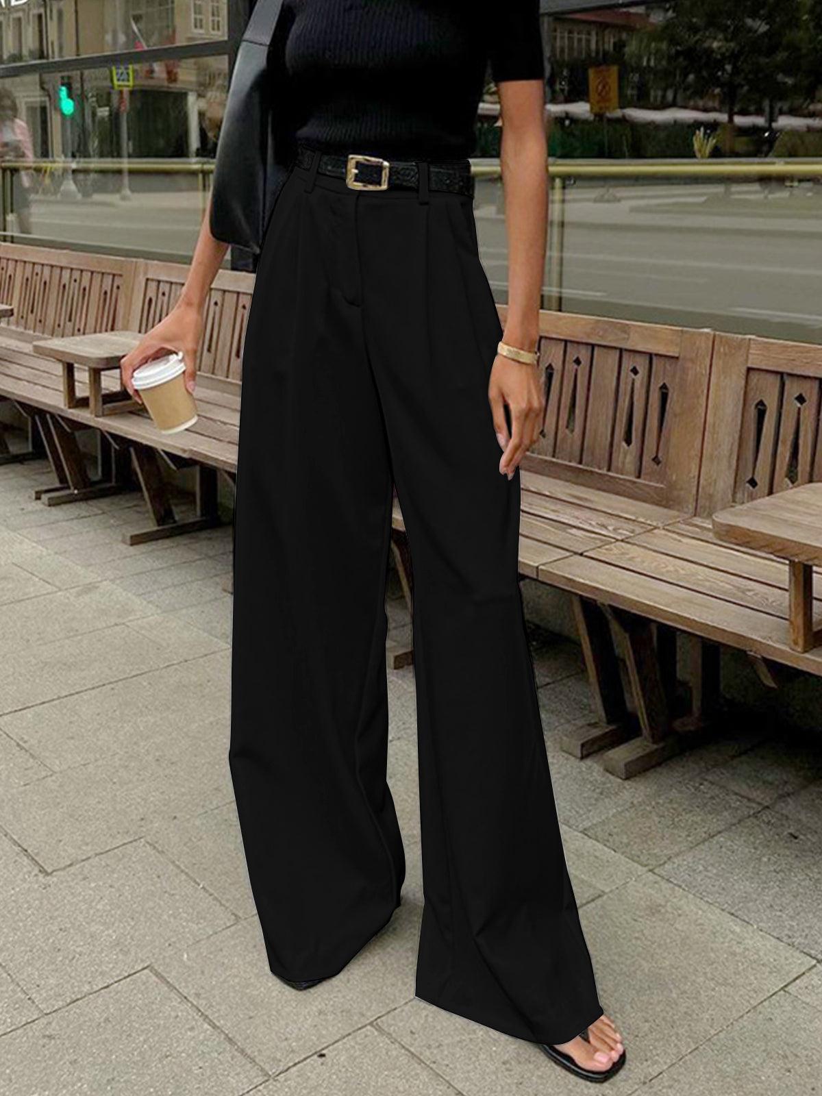 Dames Wijde Pantalon Hoge Taille Geplooide Voorkant Tailored Fit Elegante Stijl voor Casual en Formele Gelegenheden