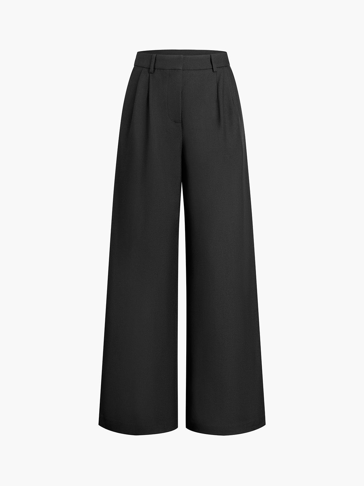 Dames Wijde Pantalon Hoge Taille Geplooide Voorkant Tailored Fit Elegante Stijl voor Casual en Formele Gelegenheden