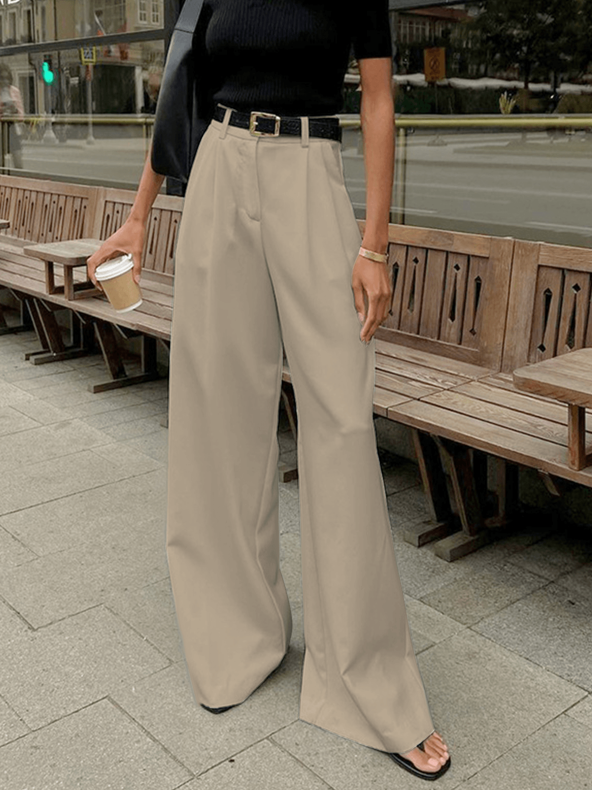 Dames Wijde Pantalon Hoge Taille Geplooide Voorkant Tailored Fit Elegante Stijl voor Casual en Formele Gelegenheden