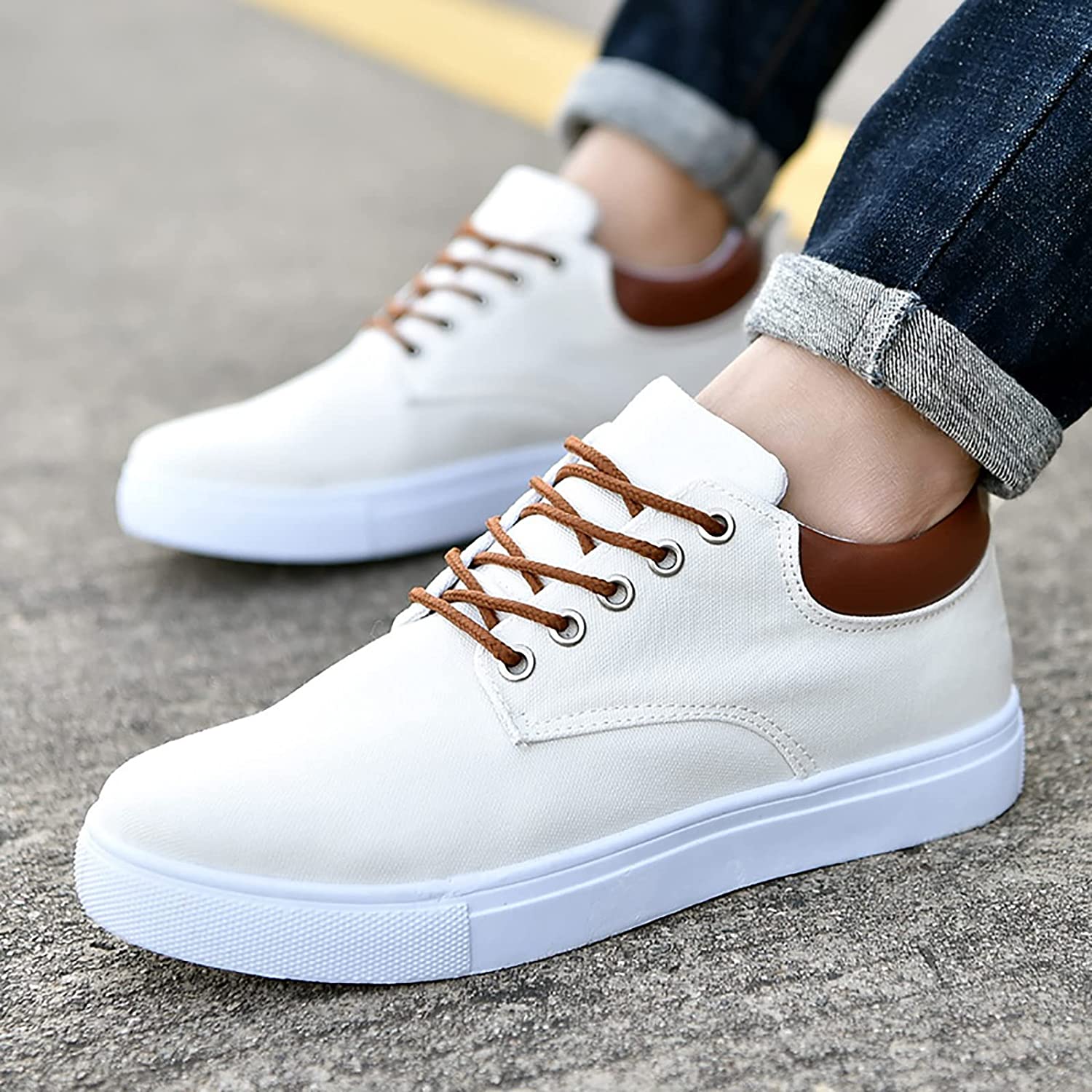 Sneakers Canvas Heren Wit Platte Zool Comfort Dagelijks