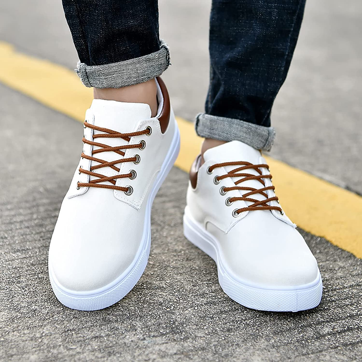 Sneakers Canvas Heren Wit Platte Zool Comfort Dagelijks