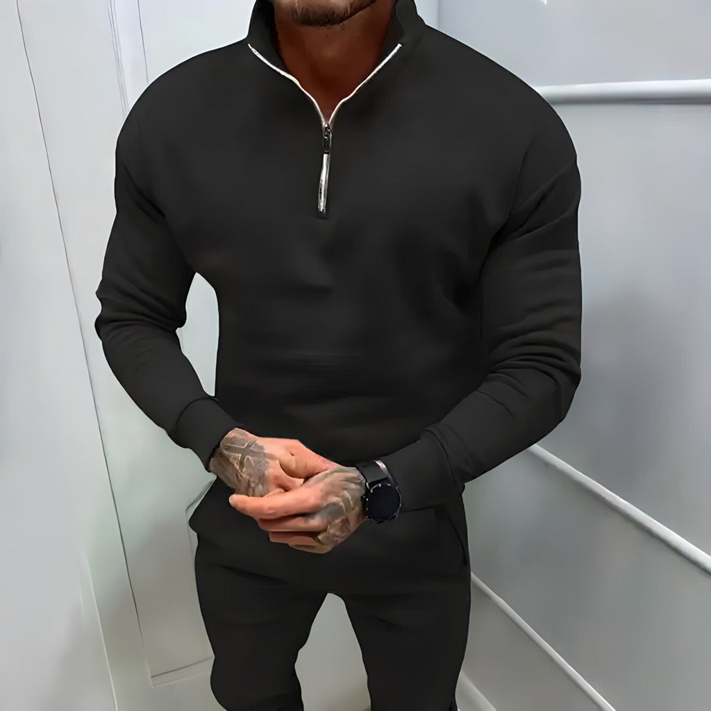 Heren Sweater Grijs M Katoen Halve Rits-1