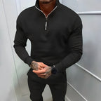 Heren Sweater Grijs M Katoen Halve Rits-1