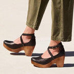 Wedge Hak Schoenen Dames Gesloten Neus Enkelsluiting Leren