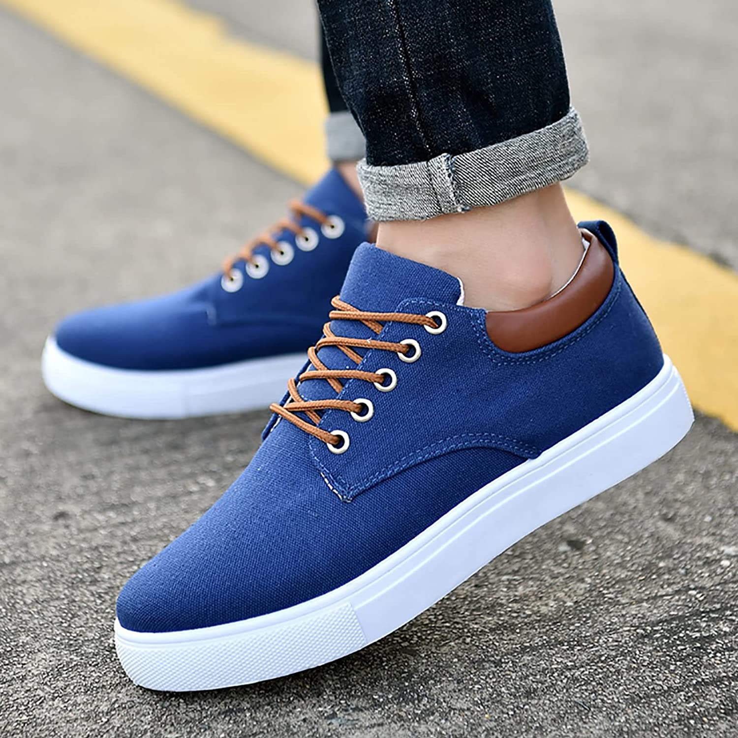 Sneakers Canvas Heren Wit Platte Zool Comfort Dagelijks