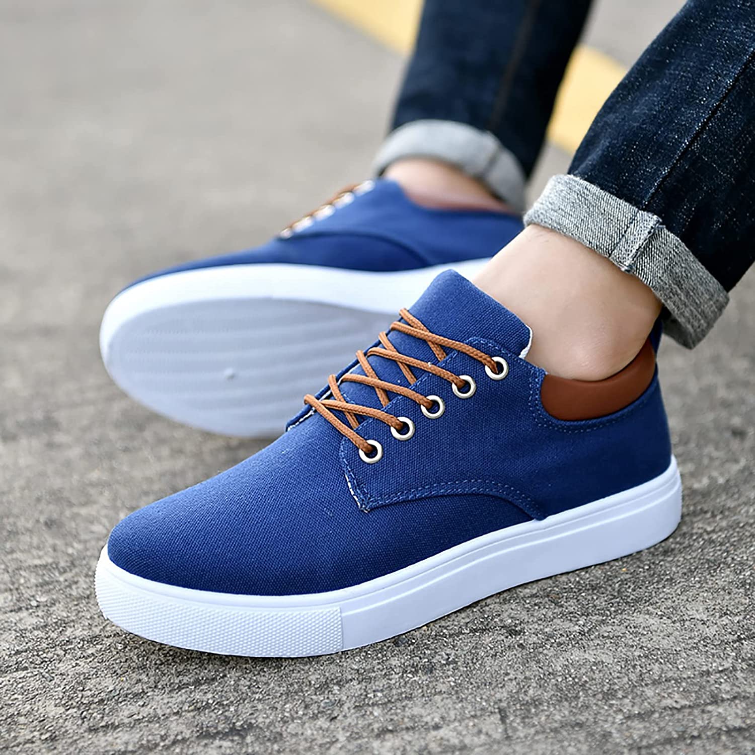 Sneakers Canvas Heren Wit Platte Zool Comfort Dagelijks