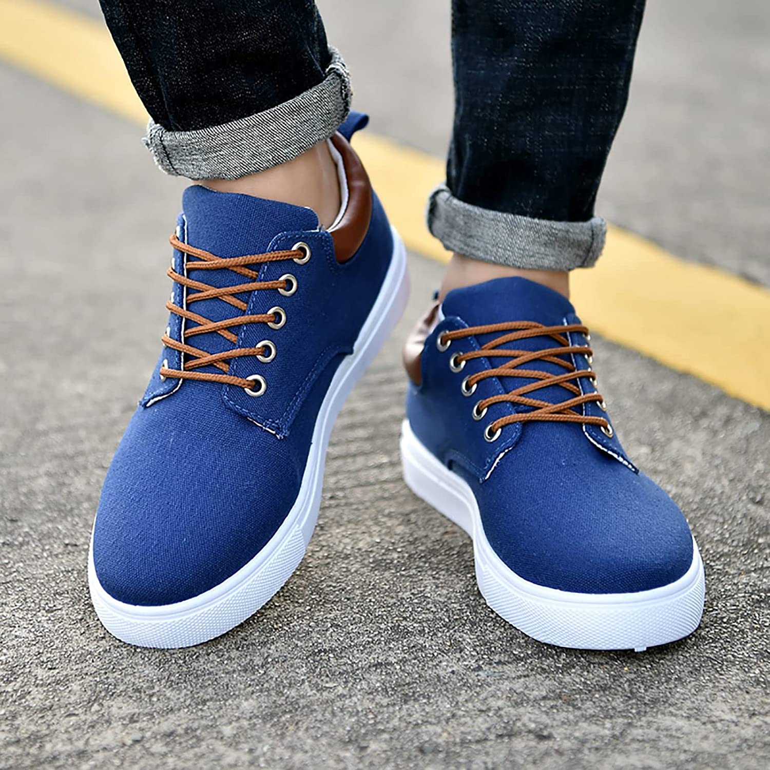 Sneakers Canvas Heren Wit Platte Zool Comfort Dagelijks