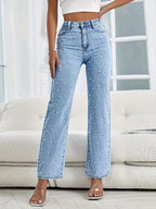 Blauwe Dames Jeans met Faux Parels - Rechtdoorlopend Comfort 2