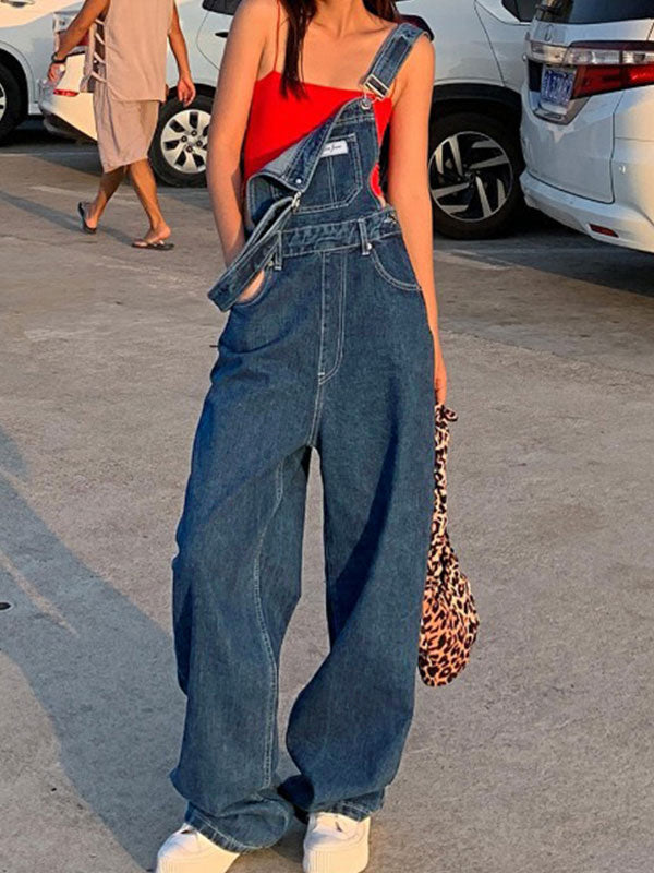 Blauwe vintage boyfriend denim overall met gewassen effect 0