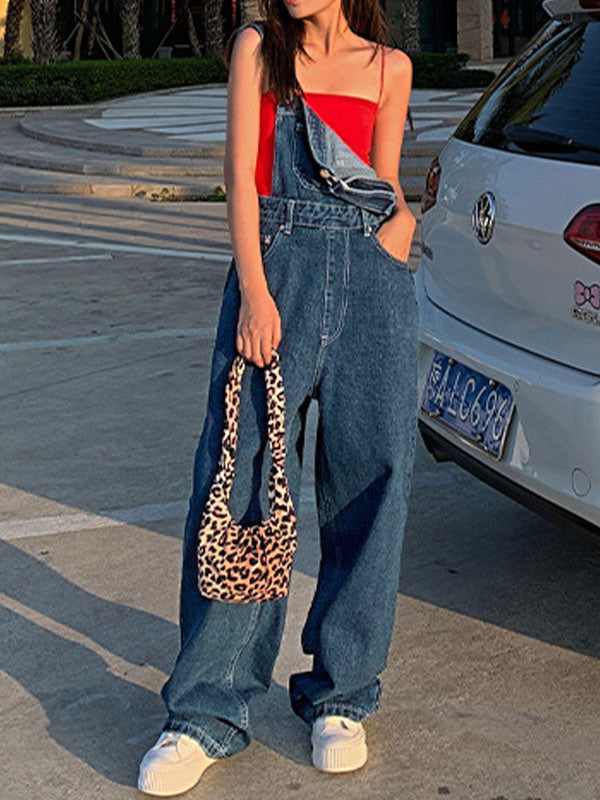 Blauwe vintage boyfriend denim overall met gewassen effect 1