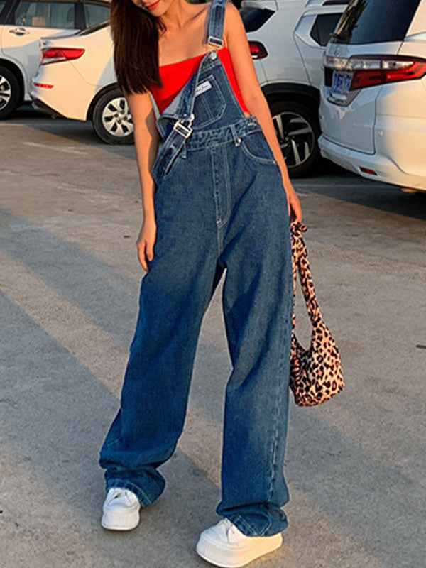 Blauwe vintage boyfriend denim overall met gewassen effect 2