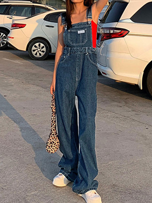 Blauwe vintage boyfriend denim overall met gewassen effect 3