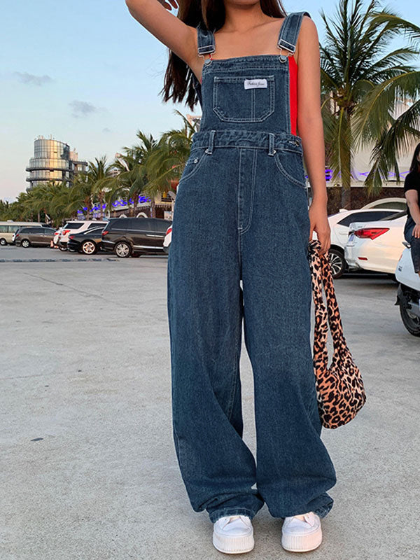 Blauwe vintage boyfriend denim overall met gewassen effect 4