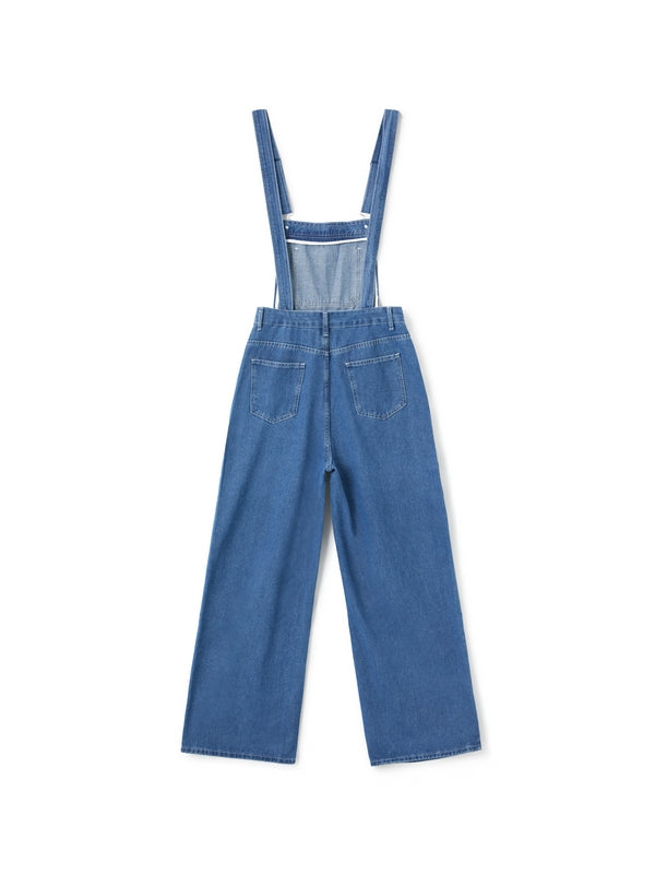 Blauwe vintage boyfriend denim overall met gewassen effect 6