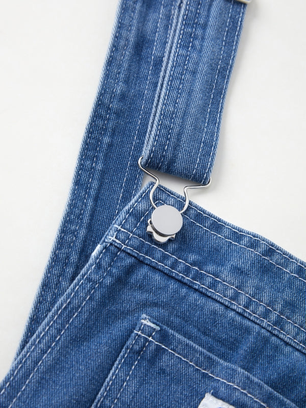 Blauwe vintage boyfriend denim overall met gewassen effect 7