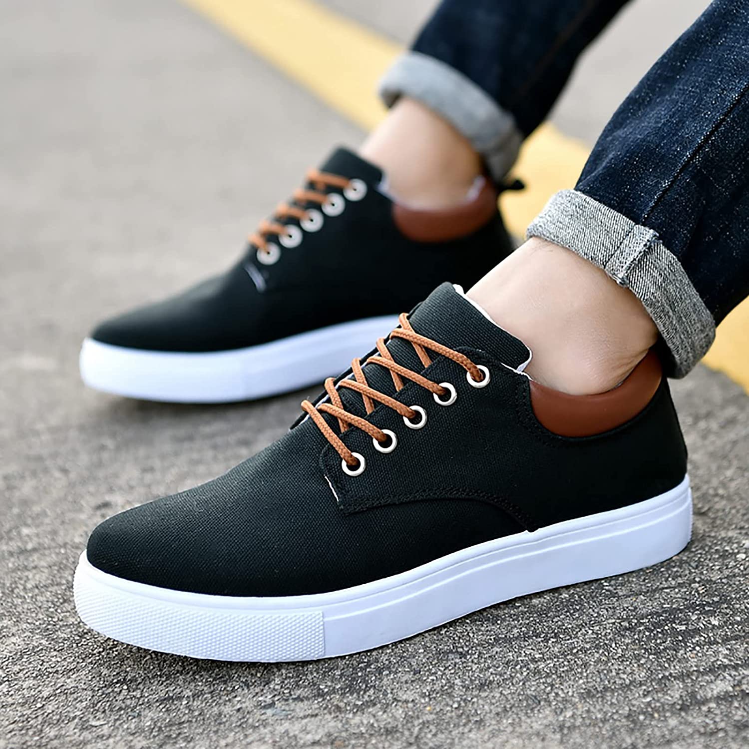 Sneakers Canvas Heren Wit Platte Zool Comfort Dagelijks