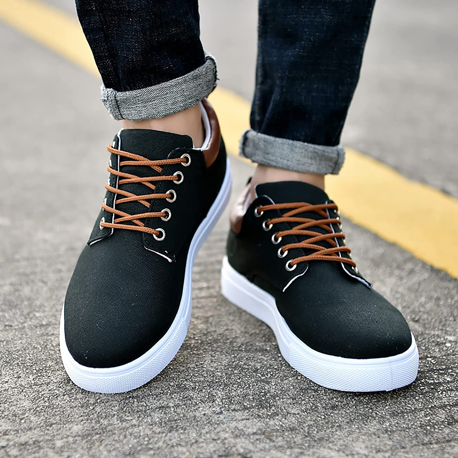 Sneakers Canvas Heren Wit Platte Zool Comfort Dagelijks