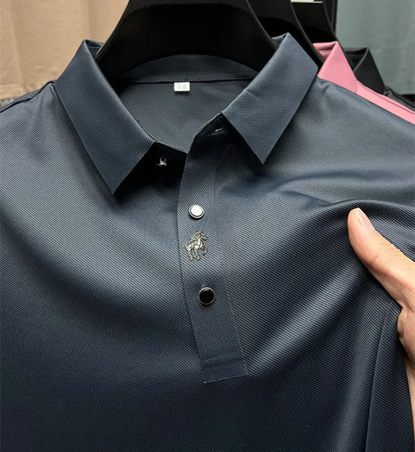 Heren Poloshirt Blauw M Rimpelvrij Katoen Muscle Fit-6