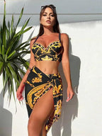 Bohemian Hoge Taille Bikini Set Dames met Doorzichtige Cover-Up 0