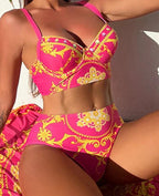 Bohemian Hoge Taille Bikini Set Dames met Doorzichtige Cover-Up 1