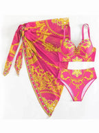 Bohemian Hoge Taille Bikini Set Dames met Doorzichtige Cover-Up 2