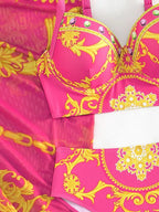 Bohemian Hoge Taille Bikini Set Dames met Doorzichtige Cover-Up 3