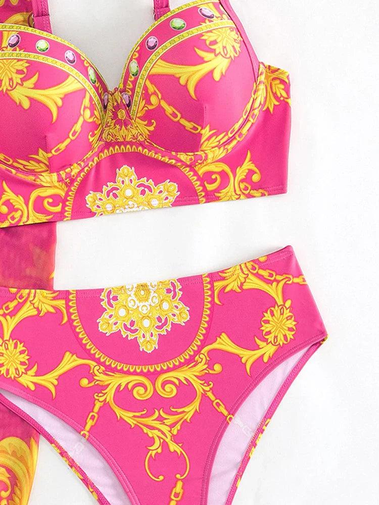 Bohemian Hoge Taille Bikini Set Dames met Doorzichtige Cover-Up 4