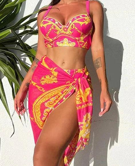 Bohemian Hoge Taille Bikini Set Dames met Doorzichtige Cover-Up 6