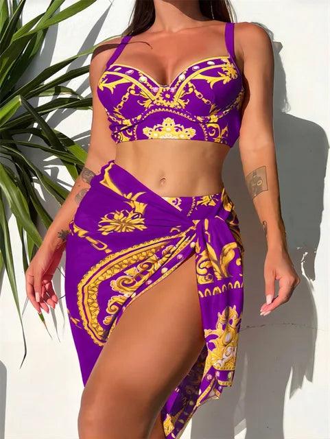 Bohemian Hoge Taille Bikini Set Dames met Doorzichtige Cover-Up 7