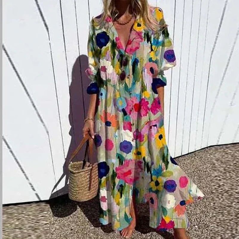 Boho maxi-jurk met V-hals voor dames 0