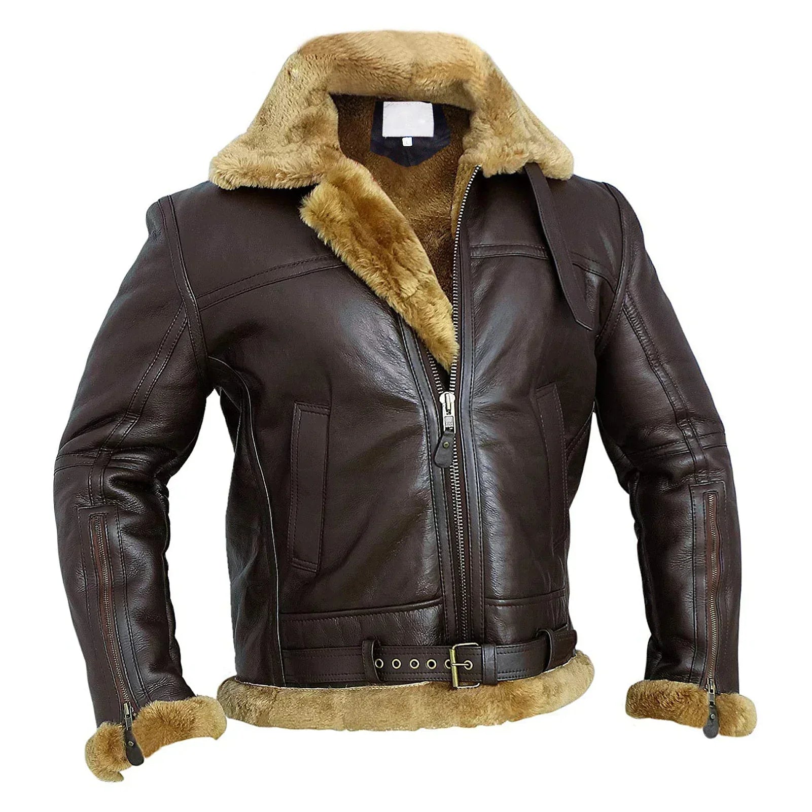 Bomberjack Van Schapenwol Met Shearling En Riemen En Kraag - Winterjas Heren