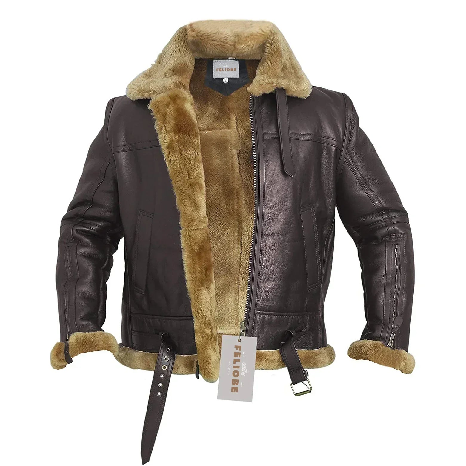 Bomberjack Van Schapenwol Met Shearling En Riemen En Kraag - Winterjas Heren