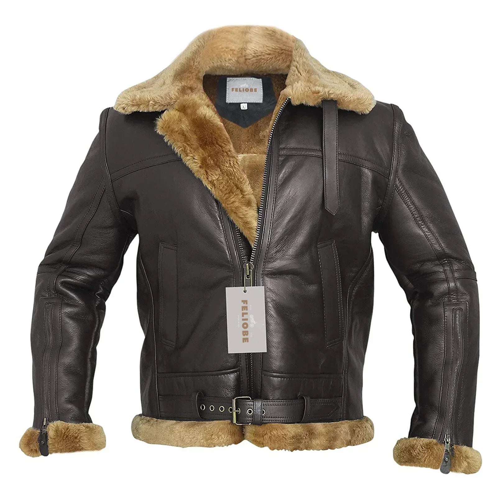 Bomberjack Van Schapenwol Met Shearling En Riemen En Kraag - Winterjas Heren