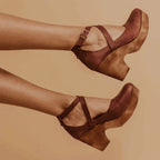 Wedge Hak Schoenen Dames Gesloten Neus Enkelsluiting Leren