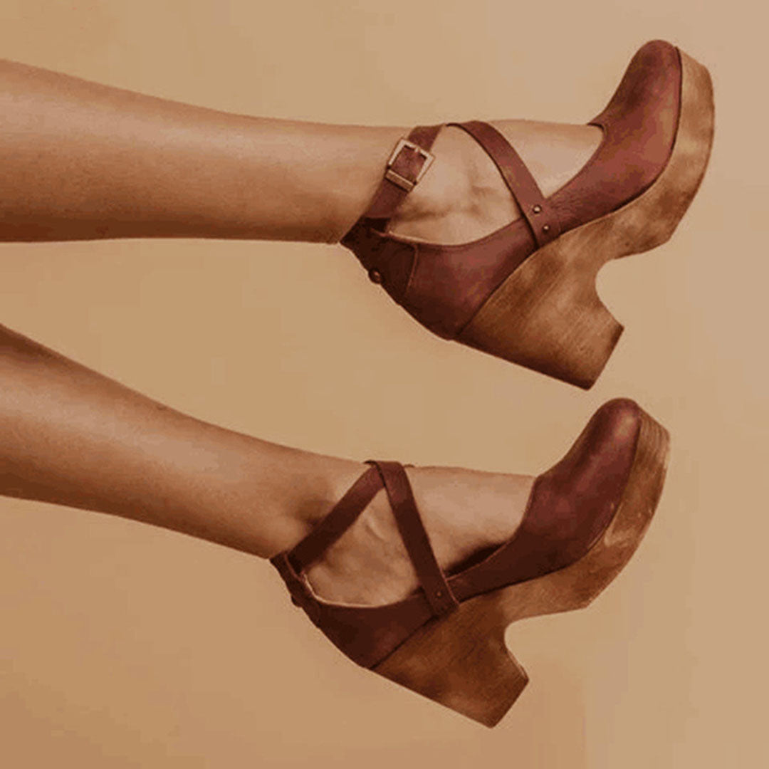 Wedge Hak Schoenen Dames Gesloten Neus Enkelsluiting Leren