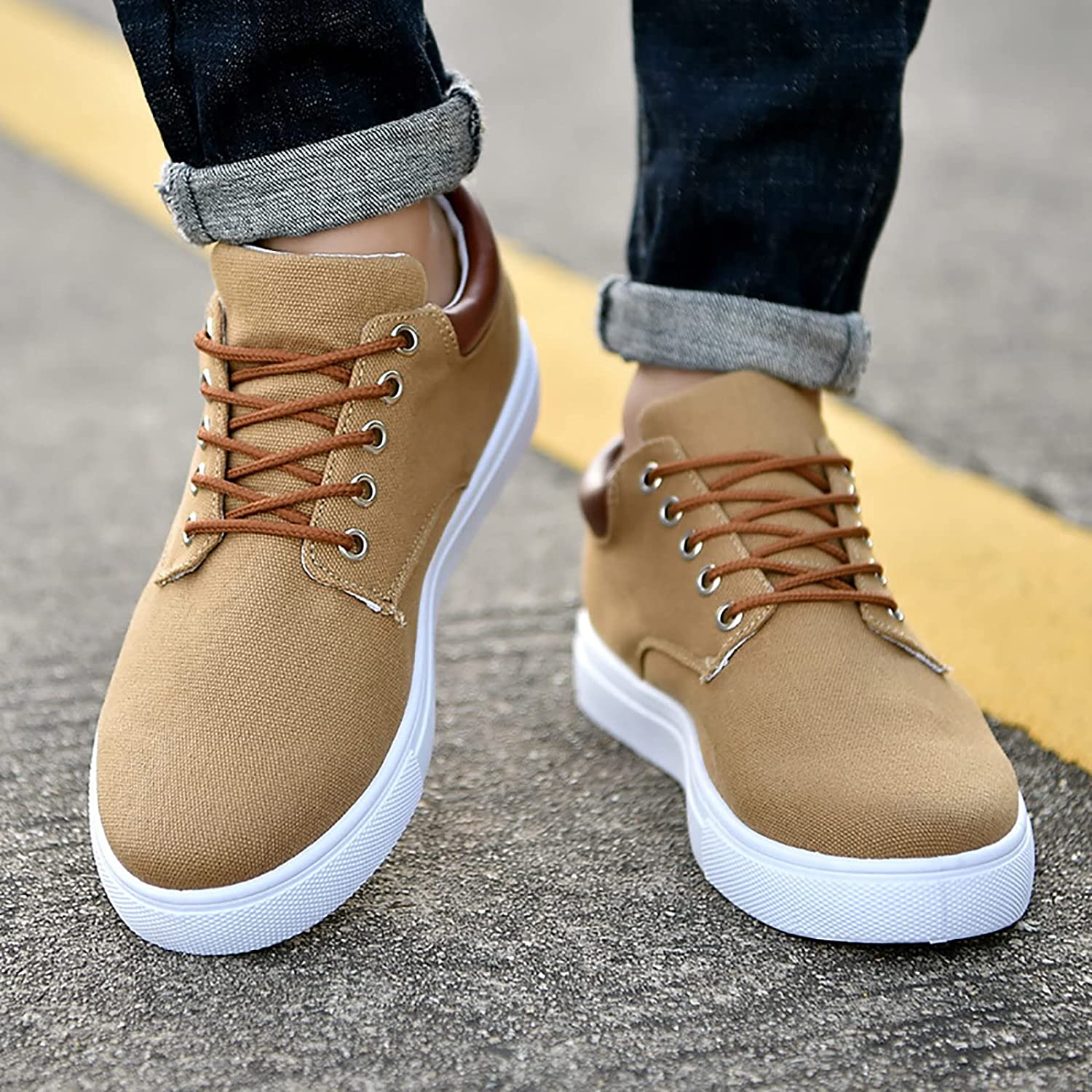 Sneakers Canvas Heren Wit Platte Zool Comfort Dagelijks
