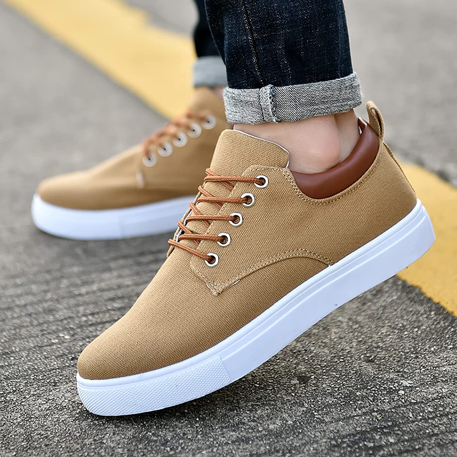 Sneakers Canvas Heren Wit Platte Zool Comfort Dagelijks
