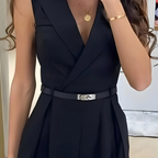 Dames Mouwloze Romper Met Wikkel V-Hals En Ceintuur Taille Voor Een Flatterende Pasvorm En Plissé Shorts Stijl