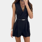 Dames Mouwloze Romper Met Wikkel V-Hals En Ceintuur Taille Voor Een Flatterende Pasvorm En Plissé Shorts Stijl