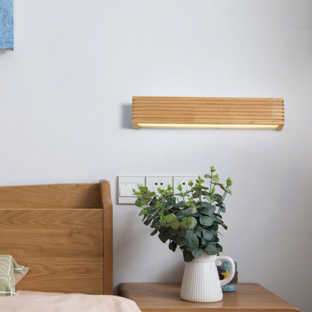Rechthoekige LED wandlamp van hout Japan