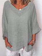 Casual V-hals Top met 3/4 Mouwen van 100% Polyester – Comfortabel en Ademend 1
